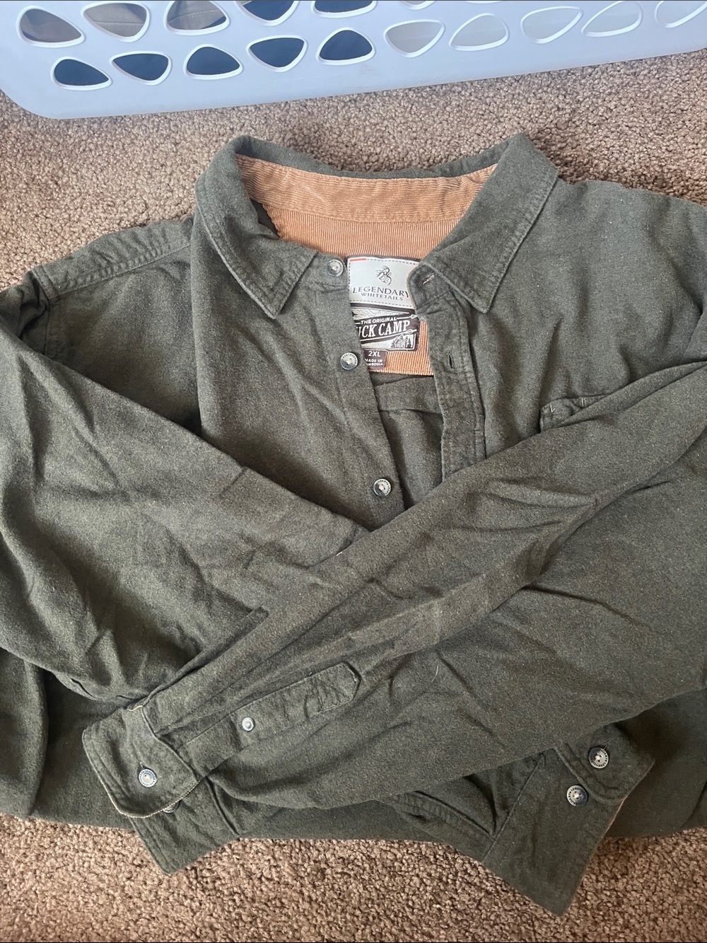 Legendary Whitetails Olive Green Button-Front Shirt Jacket with Tan Inner Collar